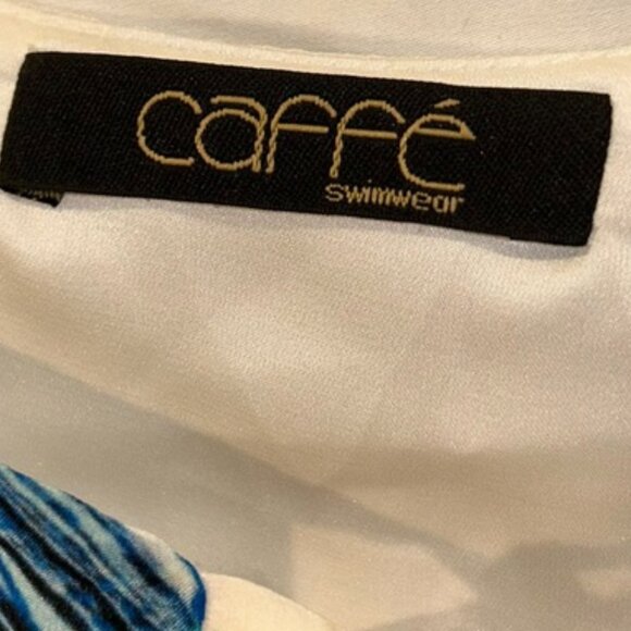 Caffe SWIM 100% SILK indigo blue flutter cold shoulder sleeve tunic COVER top S - Picture 2 of 6